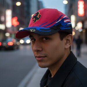 VNTG Ferrari Racing Flame Embroidered Hat - Red/Black/Blue